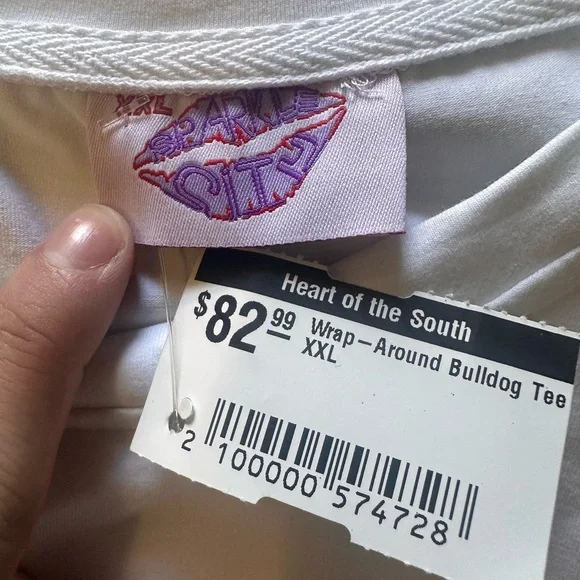 Sparkle City Women White Bulldog Sequin XXL wrap around mississippi state shirt - Picture 3 of 6